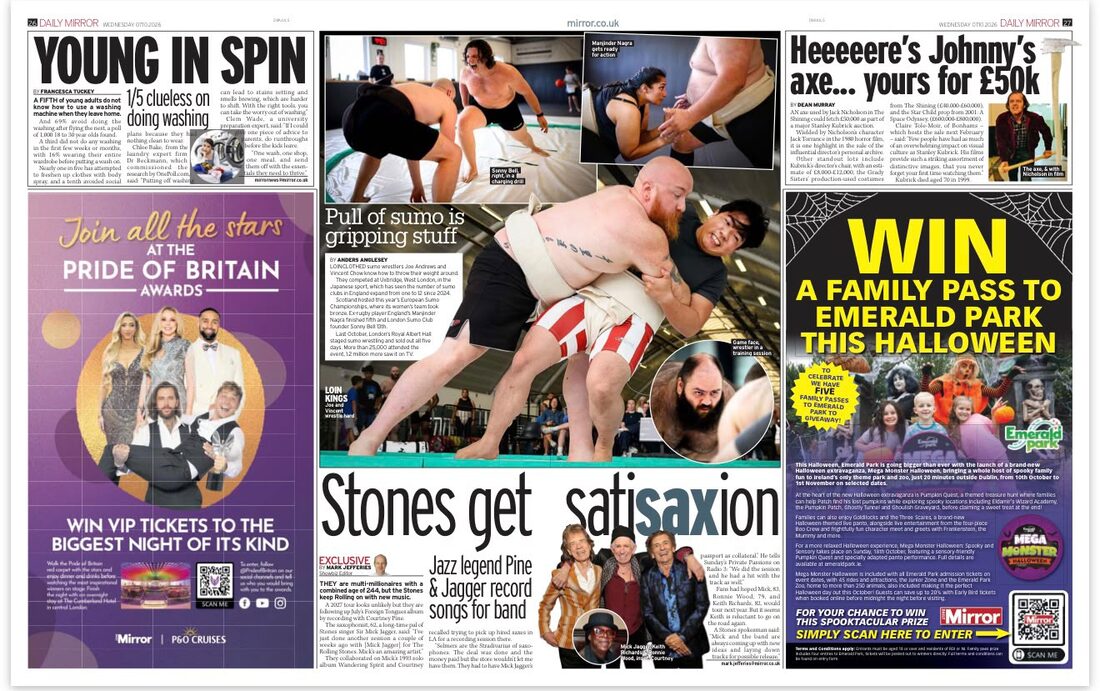Daily Mirror print page from 7 October 2026 headlined “Pull of sumo is gripping stuff”.